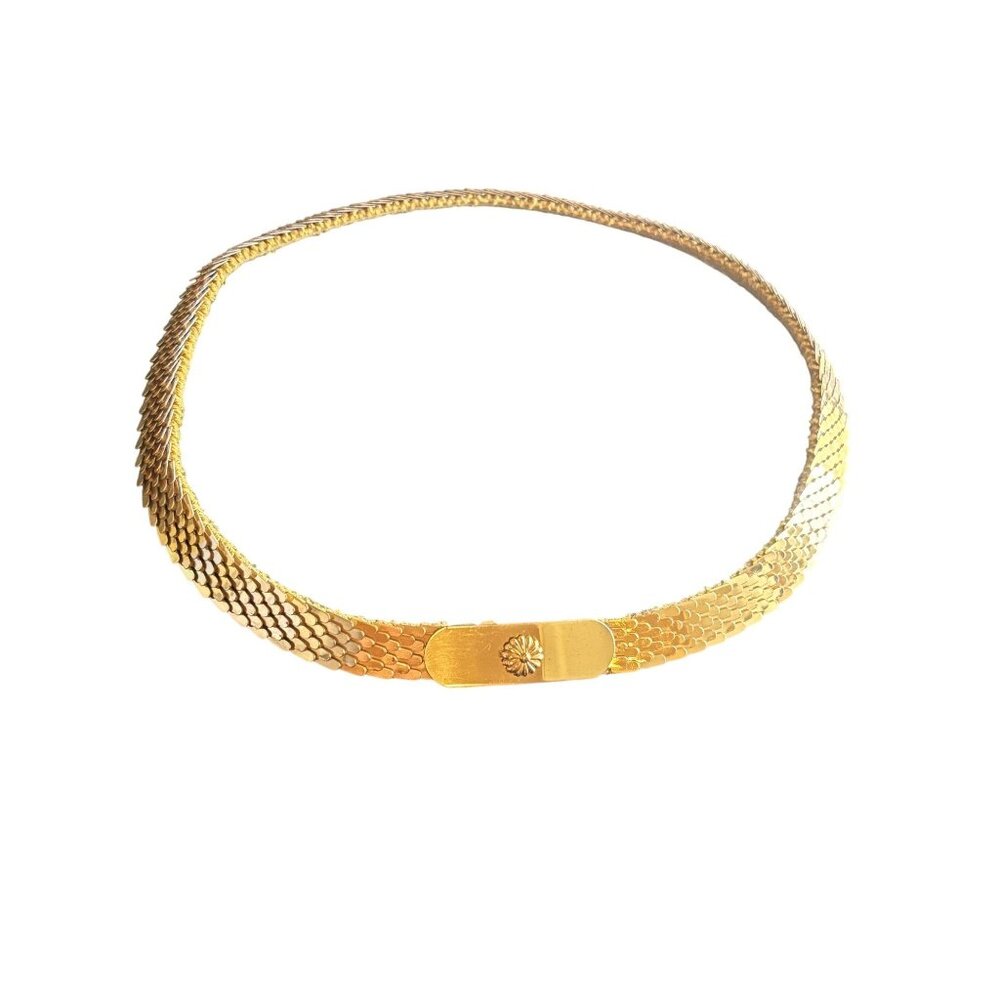 Vintage Gold-Tone Woven & Metal Snake Chain Belt With Sunburst Clasp Design